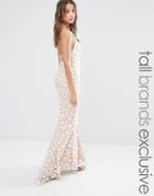 Jarlo Tall Halter Maxi Dress With Strapy Back Detail In All Over Pretty Lace - Nude