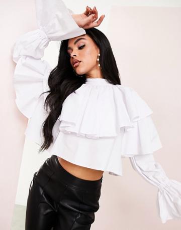 Asos Luxe Cotton Extreme Ruffle Top In White