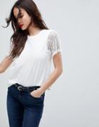 Asos Design T-shirt With Pretty Dobby Sleeve - Cream