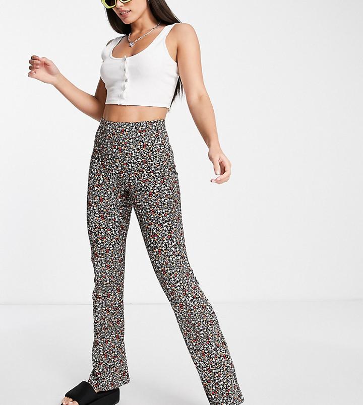 Only Tall High Waisted Flared Pants In Black Ditsy Floral-multi