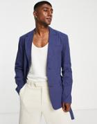 Bando Tie Up Linen Suit Jacket In Navy