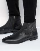 Asos Chelsea Boots In Black Leather With Stud Panel - Black