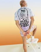 Asos Design Relaxed T-shirt In Gradient Tie Dye With Cartoon Pizza Back Print-blues