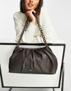 Paul Costelloe Leather Rouched Chain Strap Shoulder Bag In Brown