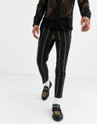 Twisted Tailor Tapered Cropped Smart Pants With Yellow Stripe In Black