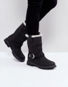 Timberland Nellie Black Faux Shearling Lined Biker Boots - Black