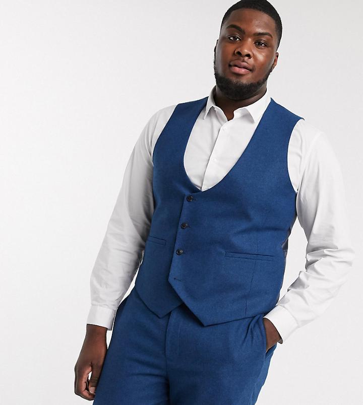 Harry Brown Plus Slim Fit Wedding Summer Tweed Suit Suit Vest-blues