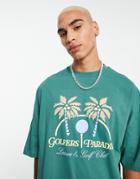 Asos Design Oversized T-shirt In Green With Golf Vacation Front Print