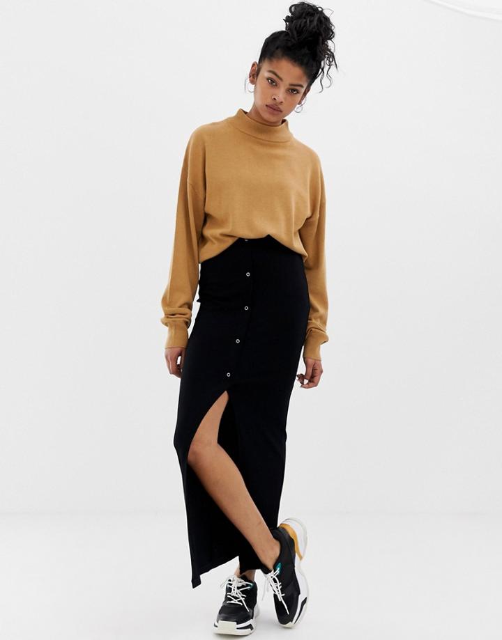 Asos Design Rib Jersey Maxi Tube Skirt - Black