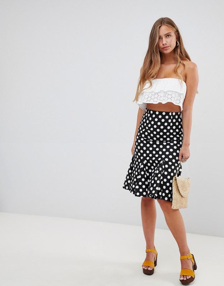 Gilli Polka Dot Midi Skirt With Flare Hem - Black