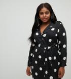 Influence Plus Shirt Dress In Polka Dot Print With Tie Waist - Black