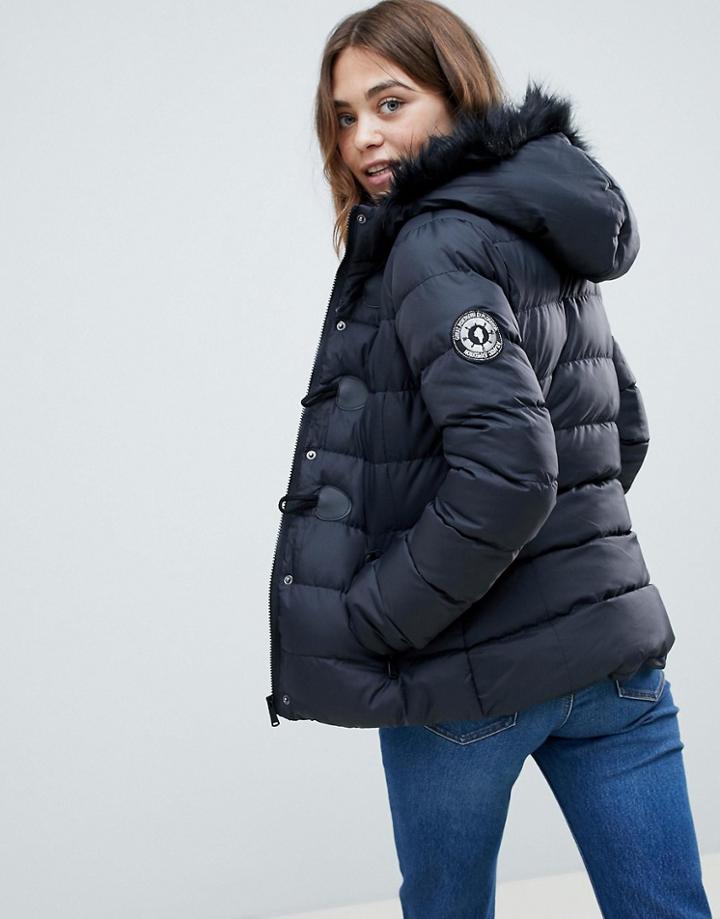 Brave Soul Wizard Short Padded Coat With Faux Fur Hood - Black