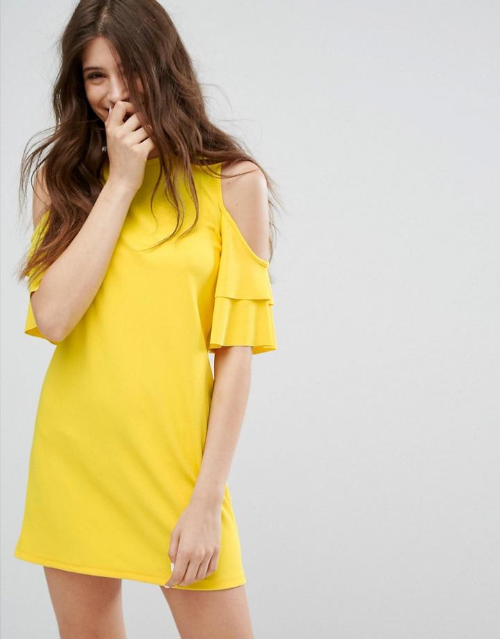 Bershka Cold Shoulder Dress - Yellow