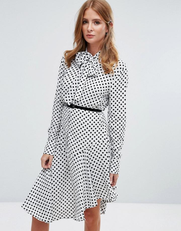 Millie Mackintosh Pussy Bow Midi Shirt Dress - White