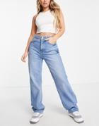 Na-kd High Waist Wide Leg Long Jeans In Light Blue