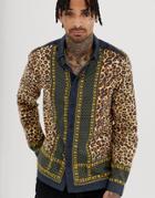 Asos Design Regular Fit Leopard Border Print Shirt In Cotton-black