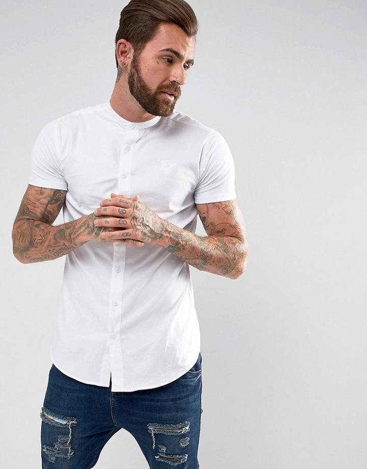 Siksilk Muscle Shirt In White With Jersey Sleeves - White