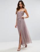 Little Mistress Ruched Lace Bandeau Maxi Dress - Pink