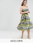 Asos Curve Salon Stripe Midi Prom Dress - Multi