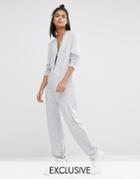 Nocozo Knitted Jumpsuit With Zip - Gray