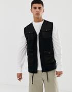 Asos Design Sleeveless Utility Jacket With Pockets In Black - Black