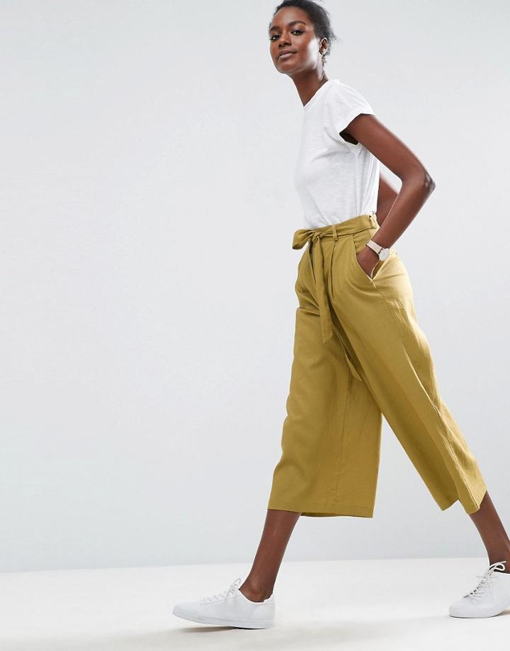 Asos Linen Culotte Pants - Green