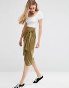 Asos Pencil Skirt With Twist Knot - Green