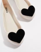 Zaxy Flock Heart Valentines Flat Shoes - Cream