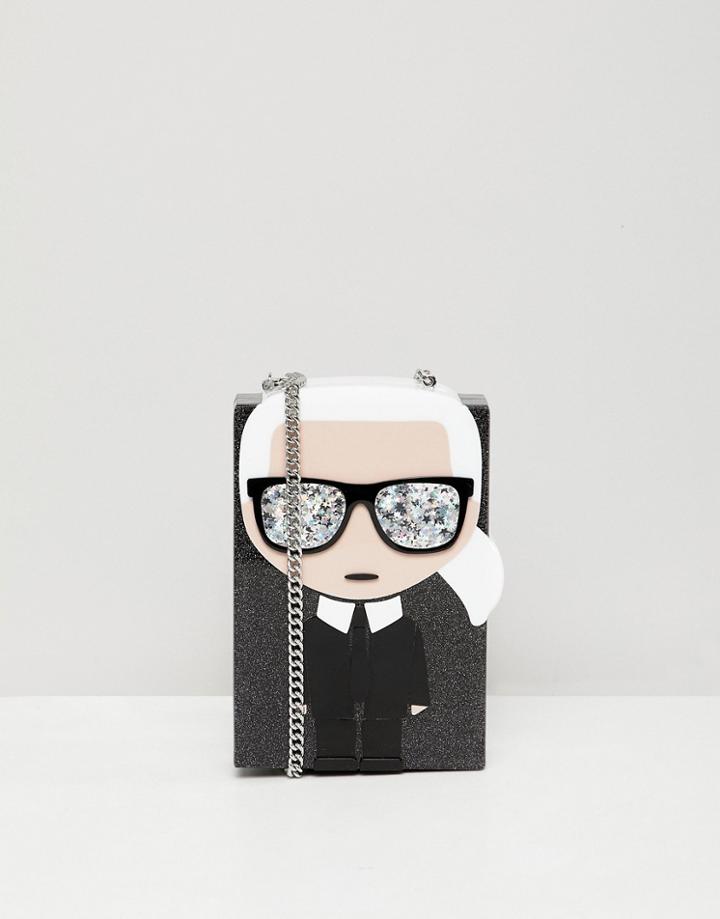 Karl Lagerfeld Iconic Karl Minaudiere Box Bag - Black