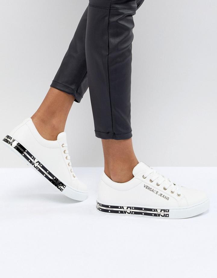 Versace Jeans Logo Sneaker With Gold Panel - White