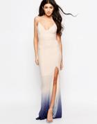 Club L Tie Back Fishtail Maxi Dress In Ombre Glitter