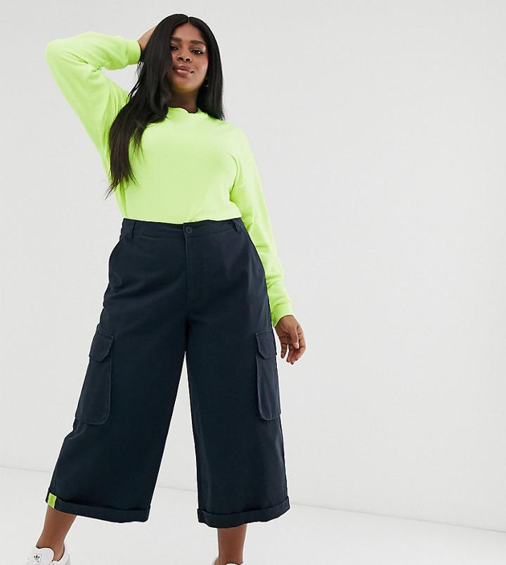 Asos Design Curve Utility Culotte With Neon Tab Detail - Green