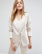 Vila Tailored Blazer With Tie String Front - Silver