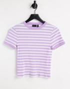 Asos Design Slim Fit T-shirt In Rib In Lilac And White Stripe-multi