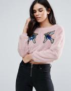 Love & Other Things Sweater With Bird Motif - Pink