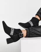 Love Moschino Square Toe Heeled Ankle Boots In Black