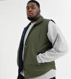 Asos Design Plus Puffer Vest In Khaki-green