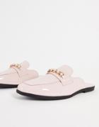 Asos Design Mule Loafers In Pink Patent Faux Leather With Pearl Trim