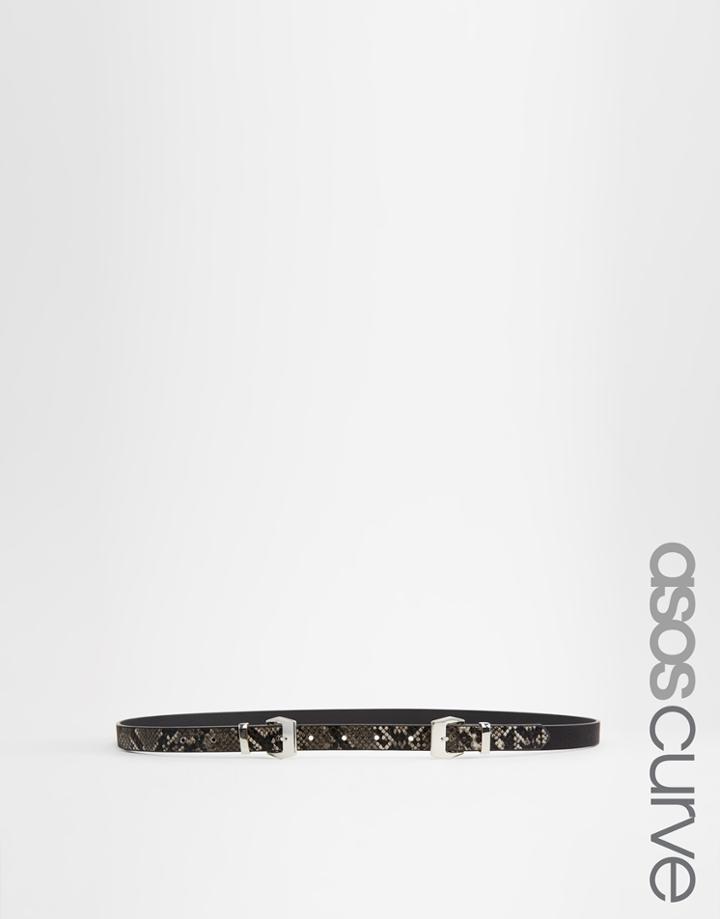 Asos Curve Snake Double Buckle Skinny Belt - Black