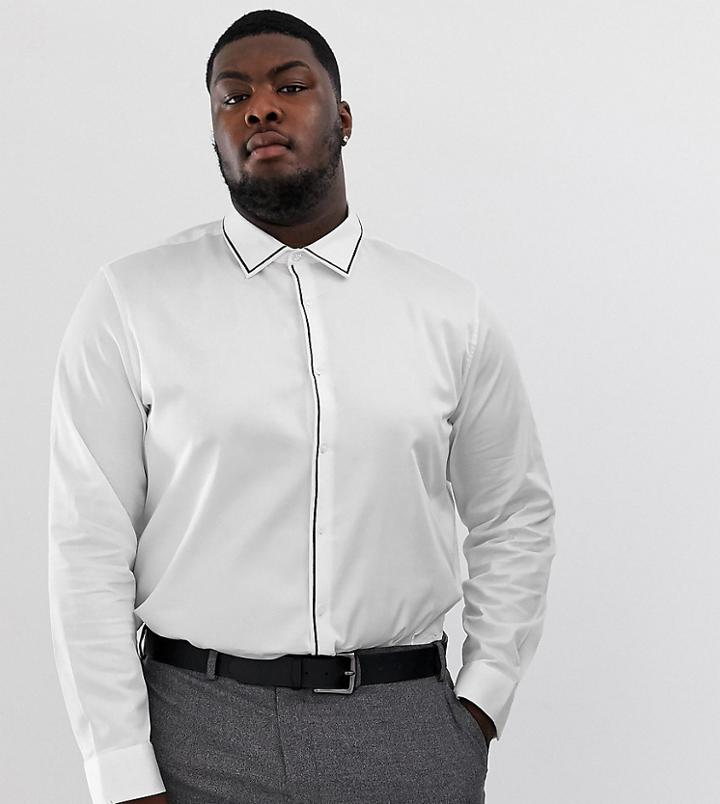Asos Design Plus Regular Fit White Shirt With Black Tipping Detail