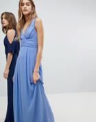 Tfnc Wrap Front Maxi Bridesmaid Dress With Tie Back - Blue
