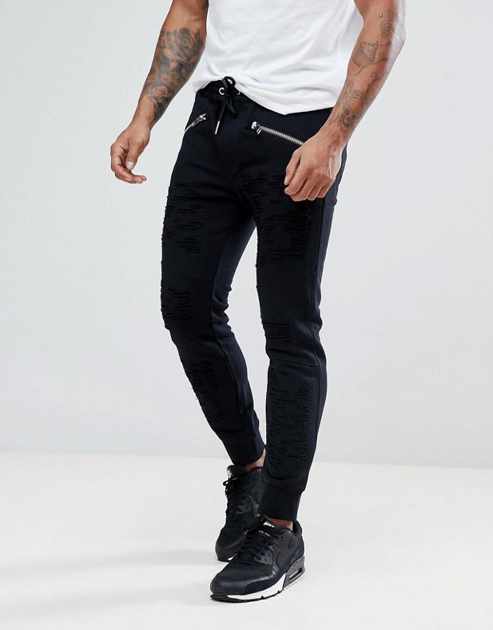 Diesel P-westin Distressed Joggers In Black - Black