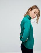 Weekday Slinky High Neck Blouse - Green