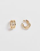 Asos Design Hoop Earrings In Triple Row Design In Gold Tone
