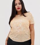 Asos Design Curve T-shirt With Sequin Embellishment - Orange