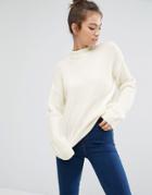 Pull & Bear Knitted Sweater In Rib With High Neck - Cream