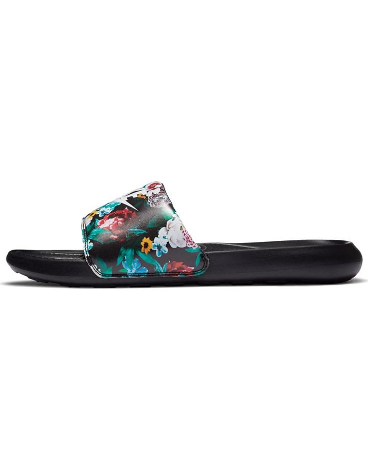 Nike Victori One Floral Print Slides In Black/multi