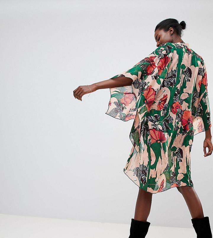 Anna Sui Exclusive Woodblock Flower Longline Kimono - Multi