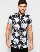 Asos Shirt With Monochrome Flower Print In Regular Fit