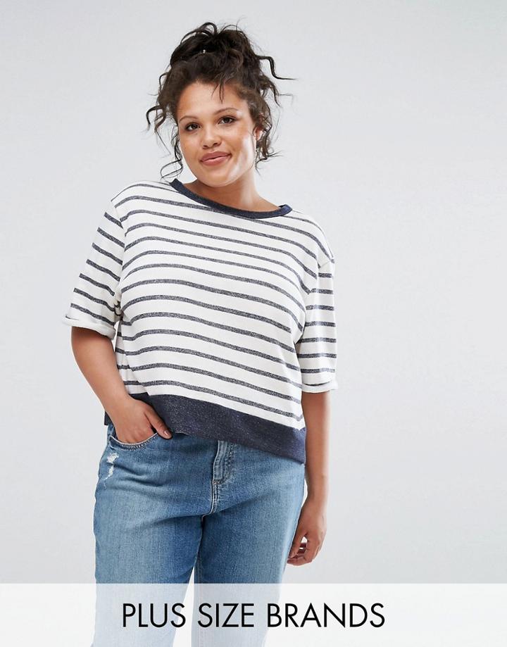 Elvi Stripey Boxy T-shirt - Cream